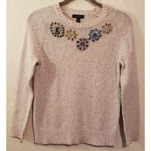 J Crew Womens Lambs Wool Blend Jeweled Tan Sweater Size XXS